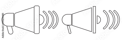 Speaker icon. Megaphone loudspeaker with voice recording or siren. Attribute for organizers and leading mass events.