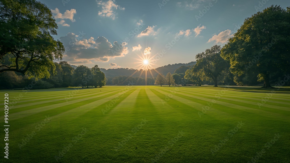 Cricket Field with Beautiful Views on a Sunny Day Cricket Field with Beautiful Views on a Sunny Day