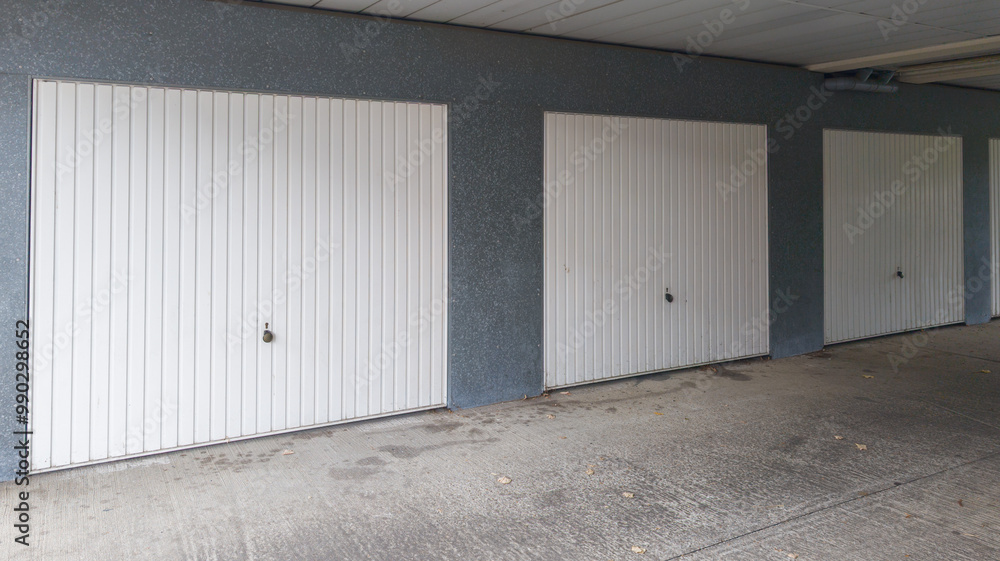 triple garage building facade car door with closed steel gate curtain triple garage building facade car door with closed steel gate curtain