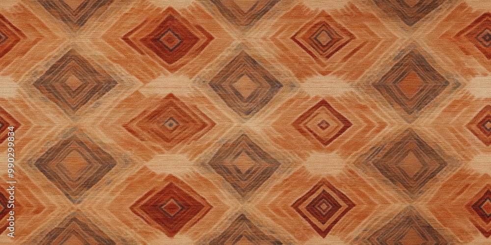 A vibrant geometric pattern featuring diamond shapes in warm hues of orange, red, and brown, creating an inviting textile design. A vibrant geometric pattern featuring diamond shapes in warm hues of orange, red, and brown, creating an inviting textile design.