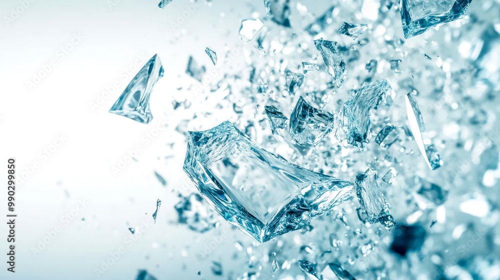 Shards of glass flying through the air breaking into pieces Shards of glass flying through the air breaking into pieces