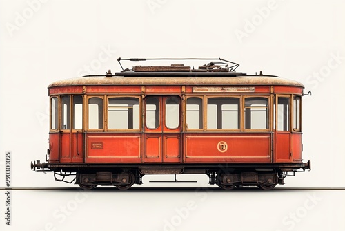 An lonely old tram graphic on a white backdrop. Generative Ai