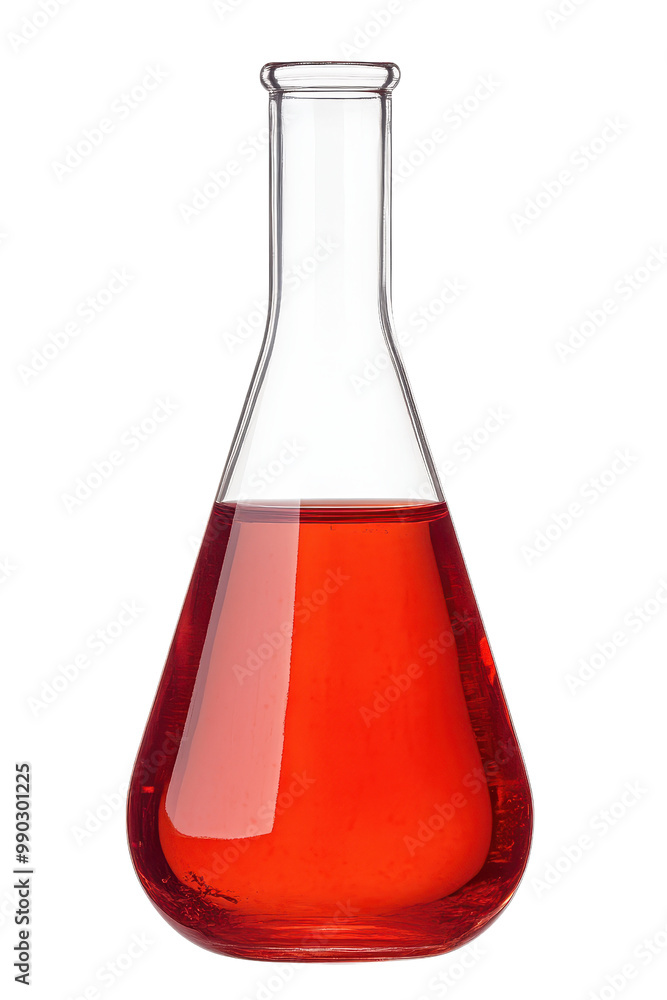 A glass flask filled with vibrant red liquid, perfect for scientific and laboratory-themed projects or educational materials. A glass flask filled with vibrant red liquid, perfect for scientific and laboratory-themed projects or educational materials.