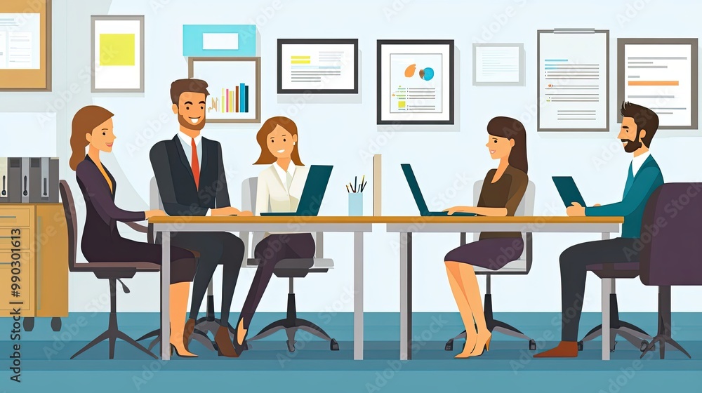 Businesspeople Collaborating at a Modern Office Desk Businesspeople Collaborating at a Modern Office Desk