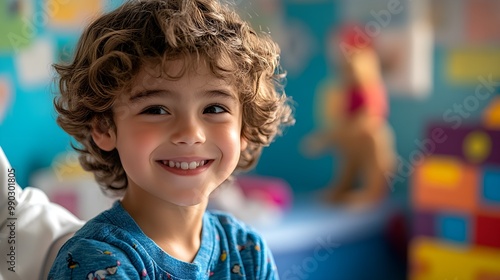 A child bravely receiving a vaccine from a pediatric nurse in a colorful, child-friendly clinic, with toys visible in the background photo