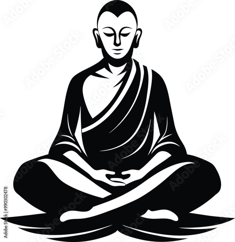 Meditating monk vector icon isolated on white background.