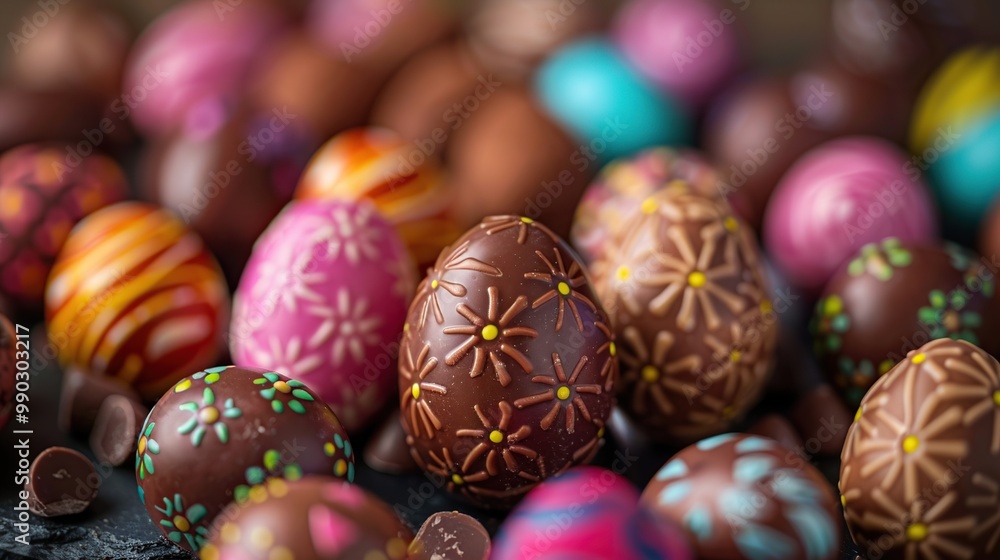 Obraz premium assorted designed Chocolate Easter eggs. Selective focus. Holiday.