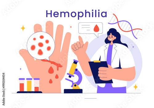 Hemophilia Vector Illustration Featuring a Doctor Examining an Injured Knee or Joint and Blood Disorders in a Healthcare Flat Style Cartoon Background