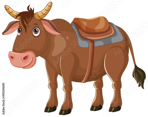 Cartoon Cow with Saddle