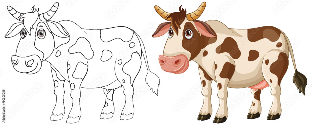 Cartoon Cow Illustration and Outline Cartoon Cow Illustration and Outline
