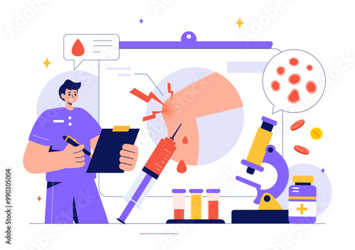 Hemophilia Vector Illustration Featuring a Doctor Examining an Injured Knee or Joint and Blood Disorders in a Healthcare Flat Style Cartoon Background