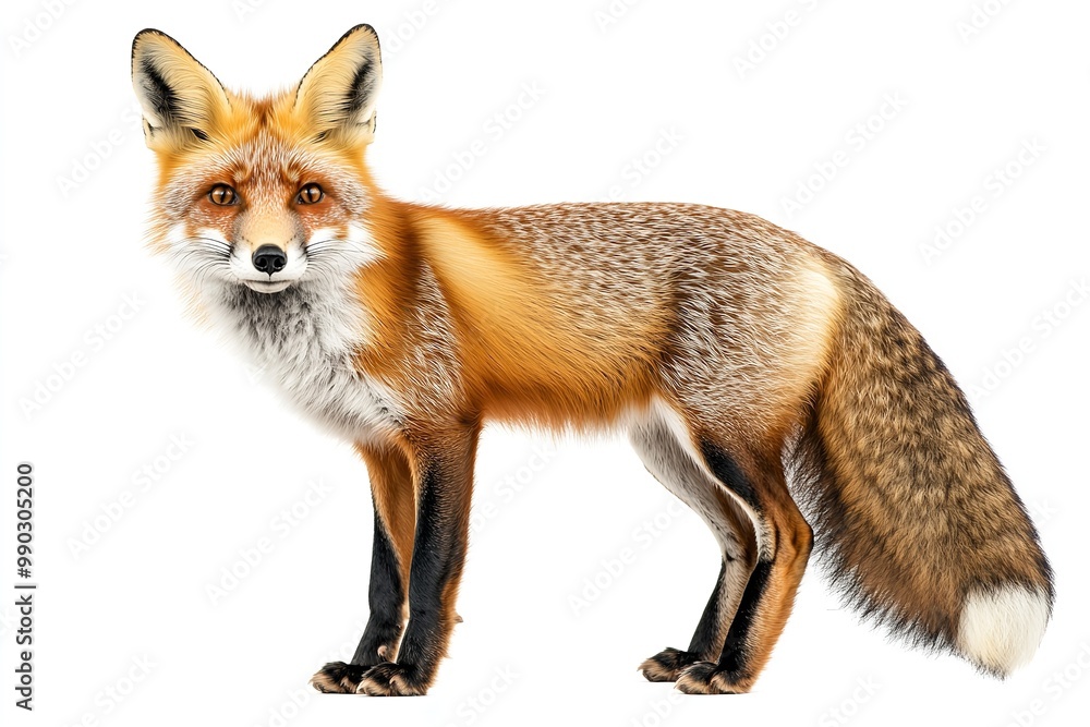Fototapeta premium Isolated fox in the wild on a white backdrop. Generative Ai