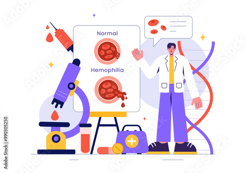 Hemophilia Vector Illustration Featuring a Doctor Examining an Injured Knee or Joint and Blood Disorders in a Healthcare Flat Style Cartoon Background