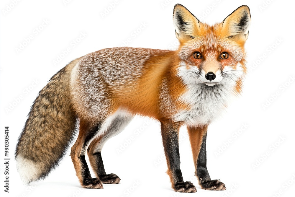 Isolated fox in the wild on a white backdrop. Generative Ai Isolated fox in the wild on a white backdrop. Generative Ai