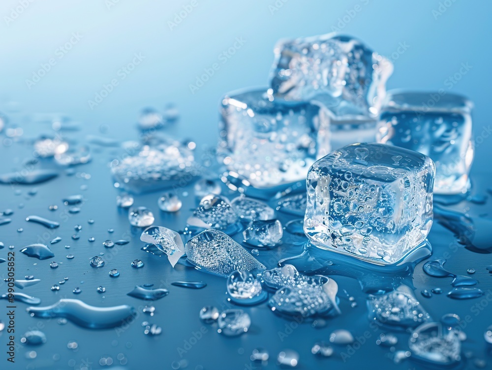 Ice cubes with water drops on blue background. Shallow DOF Ice cubes with water drops on blue background. Shallow DOF