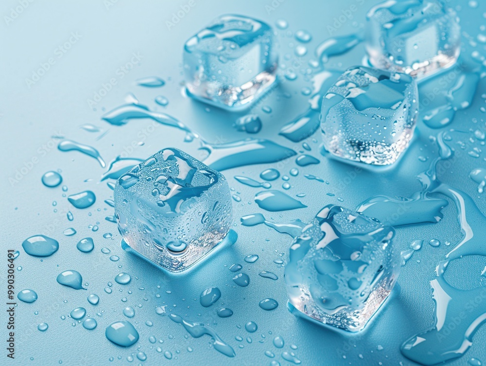 Ice cubes with water drops on blue background. Shallow DOF Ice cubes with water drops on blue background. Shallow DOF