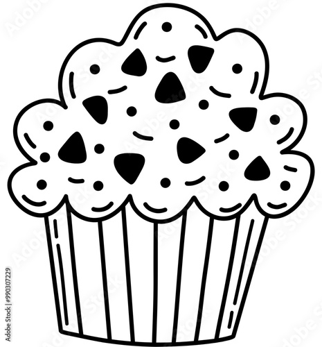 Chocolate Chip Muffin Outline Line Art Illustration