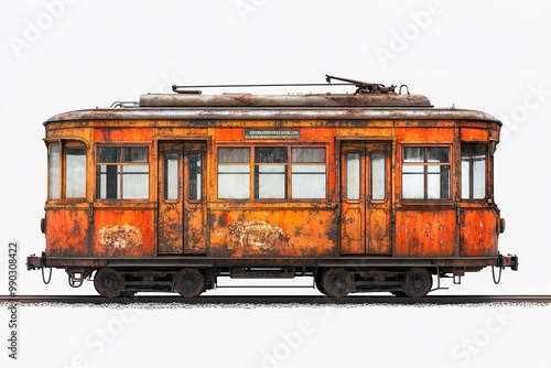 An lonely old tram graphic on a white backdrop. Generative Ai