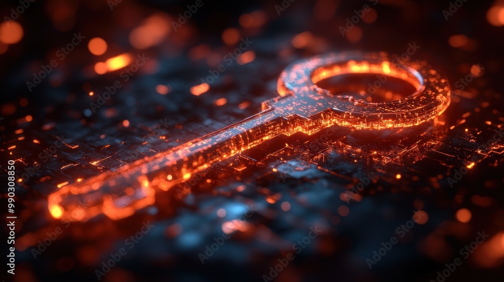 Glowing Key in Digital Landscape Glowing Key in Digital Landscape