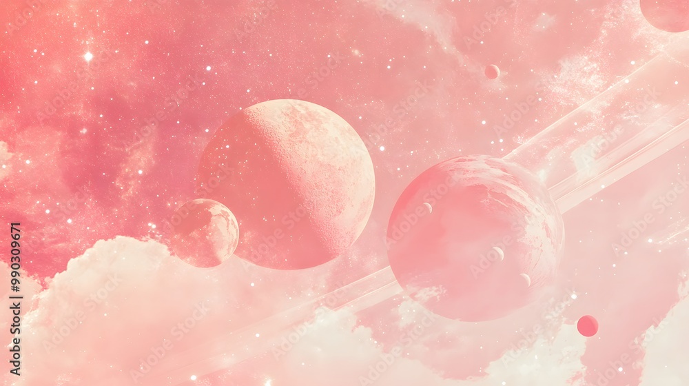 A Pastel Pink Galaxy With Planets and Stars A Pastel Pink Galaxy With Planets and Stars