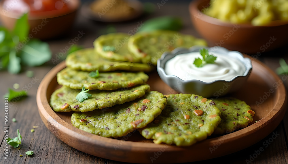 Flavorful Methi Thepla Served with Yogurt Flavorful Methi Thepla Served with Yogurt