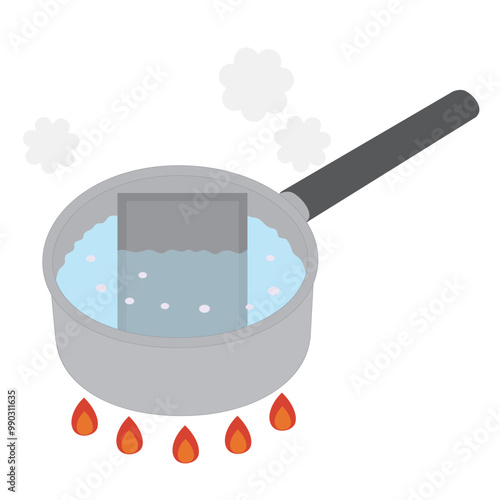 レトルト食品を鍋で温めているイラスト