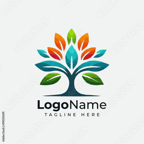 Colorful tree logo. Tree of life with leaves, vector illustration of a colorful tree logo. Creative artistic tree logo concept. eco friendly tree logo. Colorful leaf tree logo	