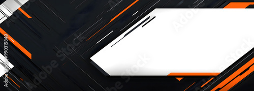 Modern black and orange abstract geometric background with dynamic lines and white center for sports or technology design.
