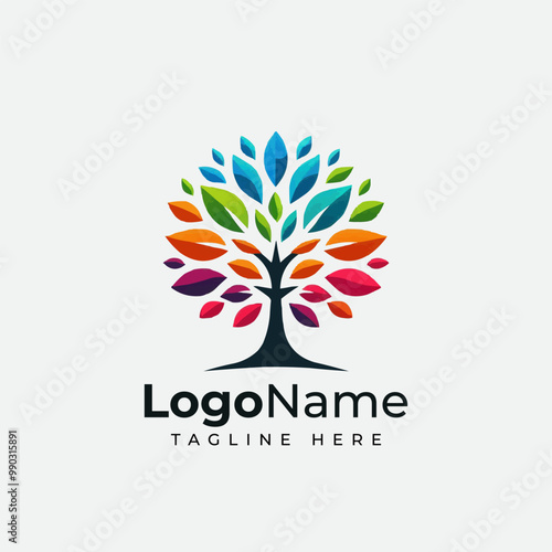 Colorful tree logo. Tree of life with leaves, vector illustration of a colorful tree logo. Creative artistic tree logo concept. eco friendly tree logo. Colorful leaf tree logo	