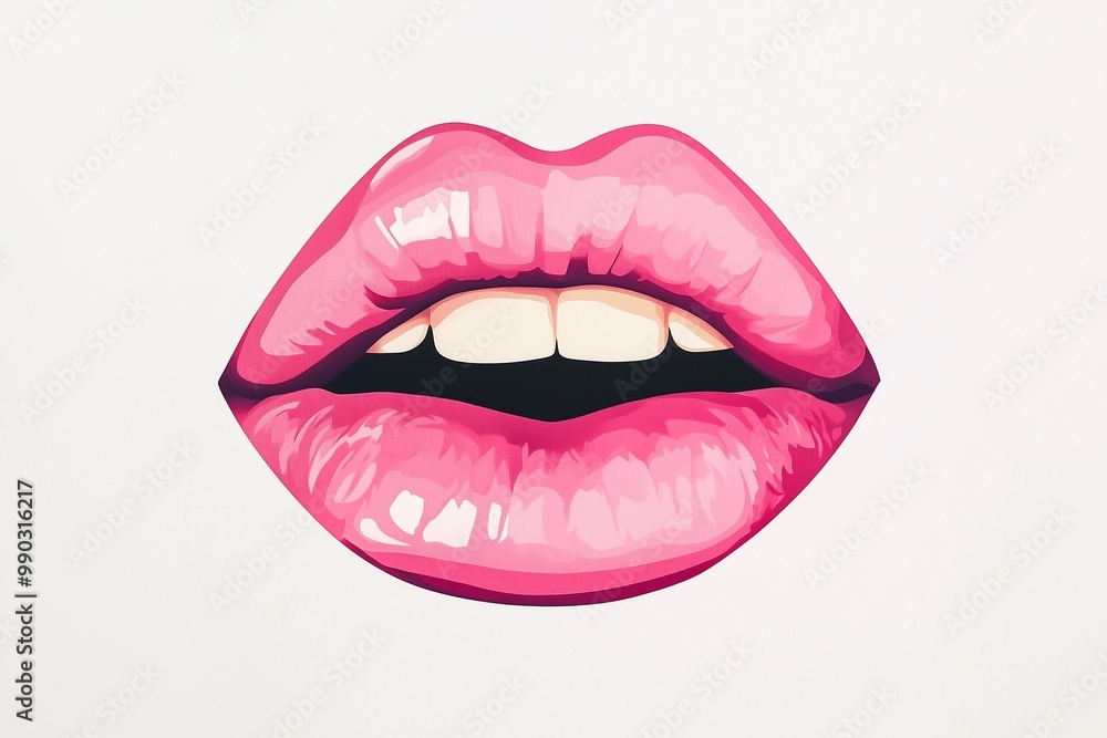 Obraz premium Striking Pink Lipstick Mouth Vinyl Sticker for Cosmetics Packaging