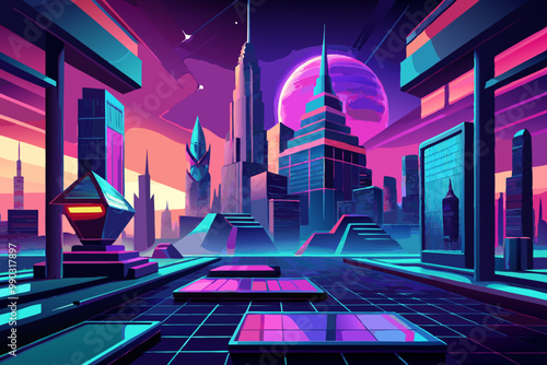 Futuristic Cyberpunk Cityscape with Neon Lights and Sci-Fi Architecture