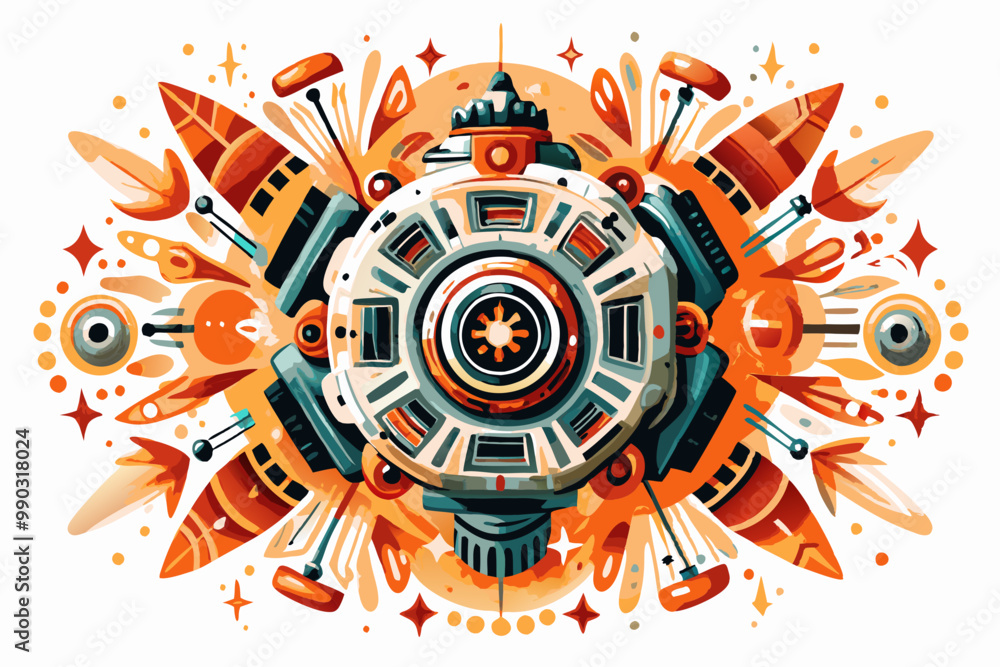 Fototapeta premium Explosive Sci-Fi Mechanical Nexus Illustration