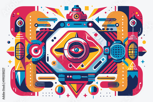 Vibrant Abstract Vector Illustration with Futuristic Eye Motif