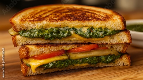 Wallpaper Mural A toasted cheese sandwich filled with veggies and a tangy green sauce. Torontodigital.ca