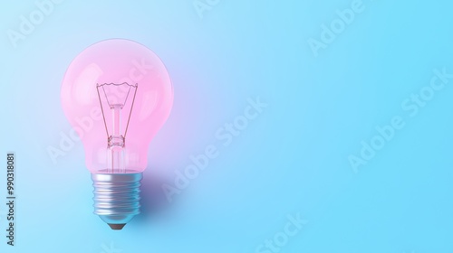 A glowing pink lightbulb against a soft blue background, symbolizing creativity and innovation.