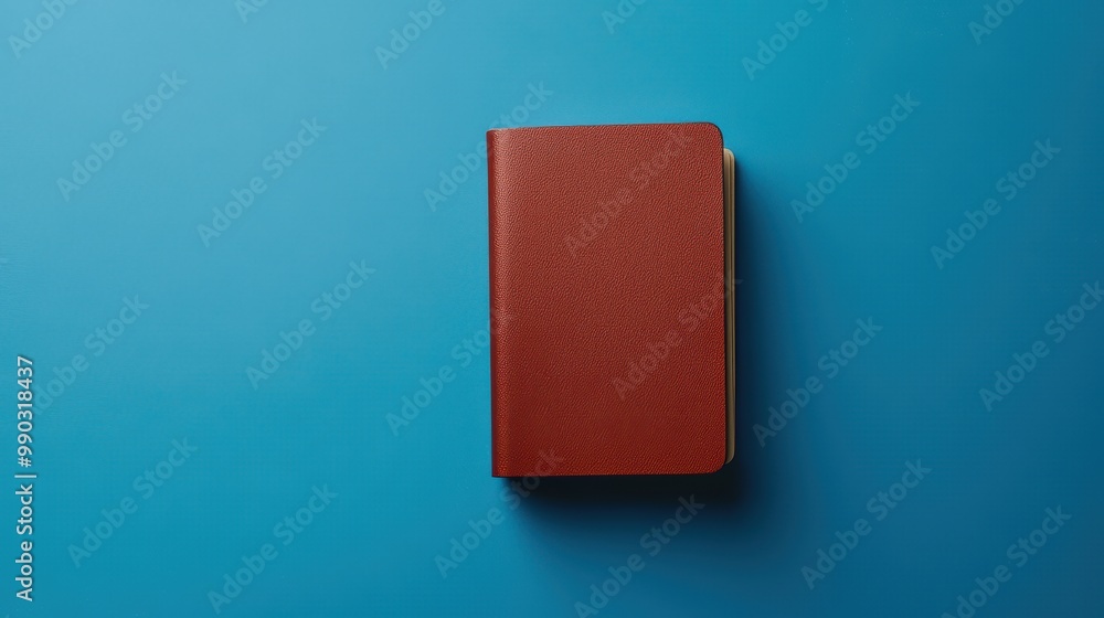 A red notebook on a blue background, perfect for creative projects and design elements. A red notebook on a blue background, perfect for creative projects and design elements.