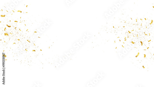 Fotografie Gold Isolated Falling Foil Confetti with Glitter Dust