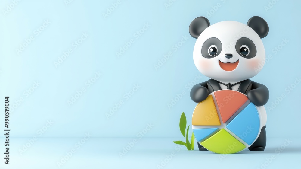 Fototapeta premium Cute Panda Holding Colorful Pie Chart Illustration