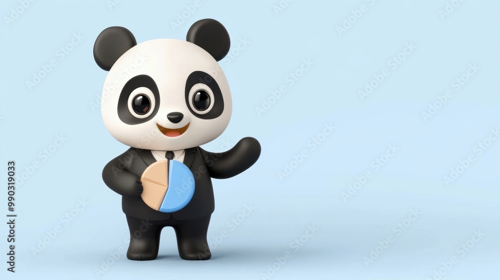 Fototapeta premium Cute Panda Character in Business Attire with Chart