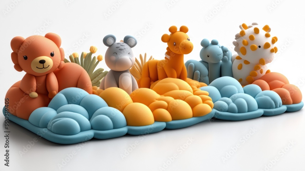 Cute Animal Figurines on Clouds Cute Animal Figurines on Clouds