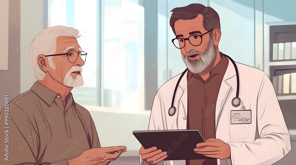 Obraz premium Doctor Discussing Patient's Health with Tablet