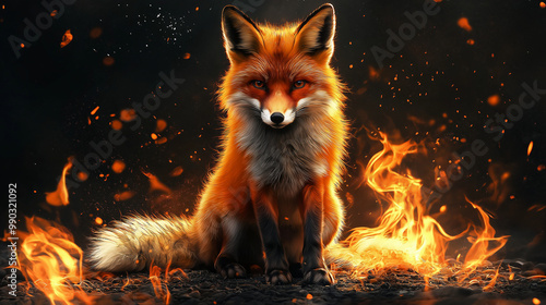 A fox sitting at fire place. photo