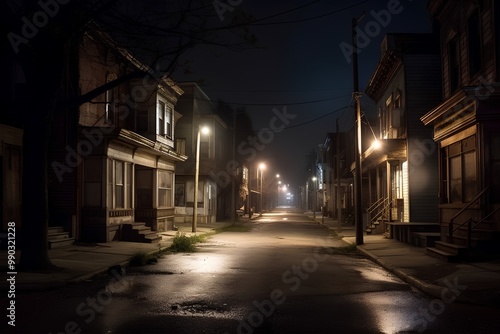 Old town street at night, New York City, United States.