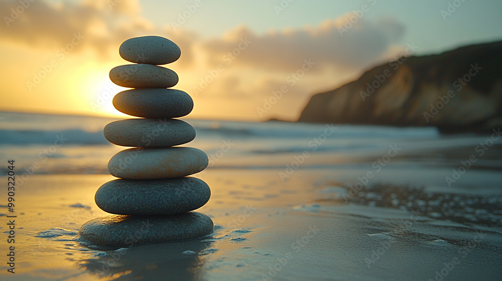 serene beach scene featuring smooth rocks meticulously stacked in balance, symbolizing tranquility, harmony, and meditation. The peaceful shoreline enhances the sense of calm and introspection serene beach scene featuring smooth rocks meticulously stacked in balance, symbolizing tranquility, harmony, and meditation. The peaceful shoreline enhances the sense of calm and introspection