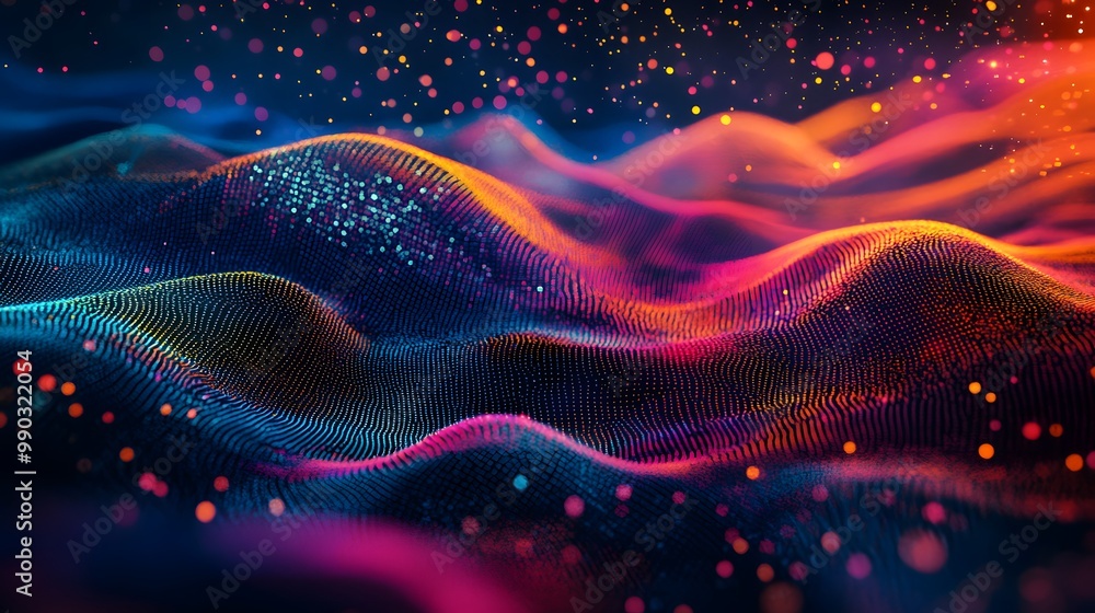 Abstract Colorful Wavy Surface with Glittering Particles Abstract Colorful Wavy Surface with Glittering Particles