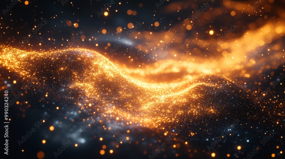 Obraz premium Abstract Golden Glitter Wave with Blurred Bokeh Lights