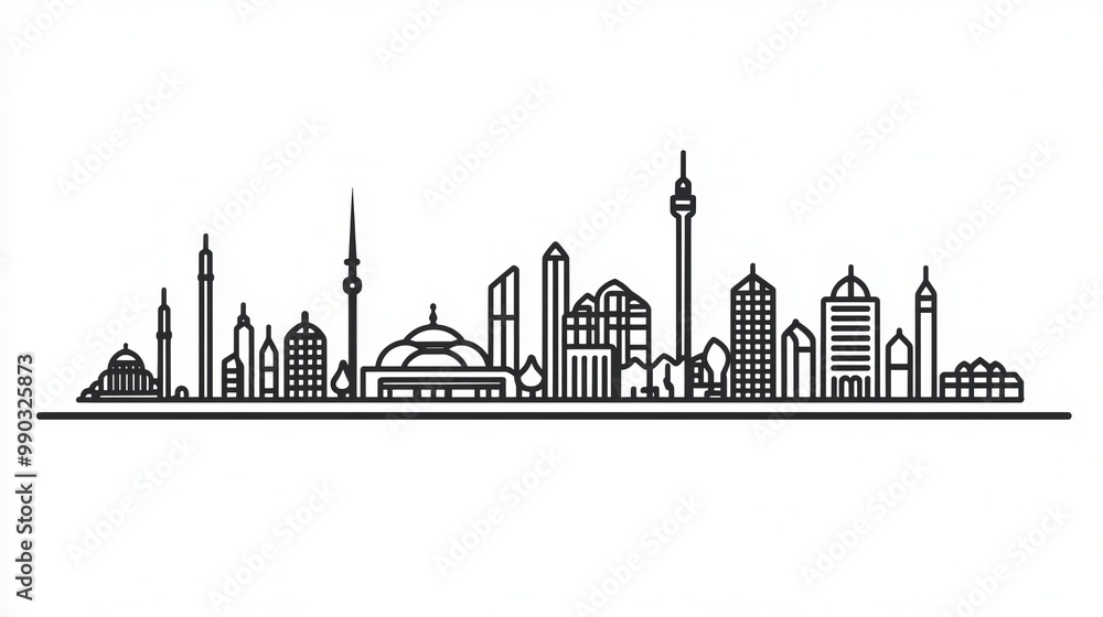 Fototapeta premium A simple black outline of the Ankara skyline with icons, perfect for a design project.