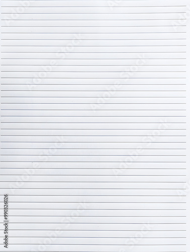 Notebook Lined Paper Background with horizontal lines neatly spaced across a clean white sheet 