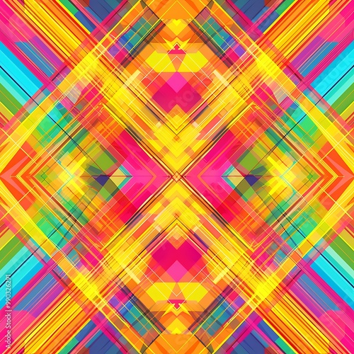 A vivid geometric pattern with sharp lines and bright colors such as yellow, cyan, and magenta, forming a modern and eye-catching design. 8k UHD, suitable for high-quality printing or digital 