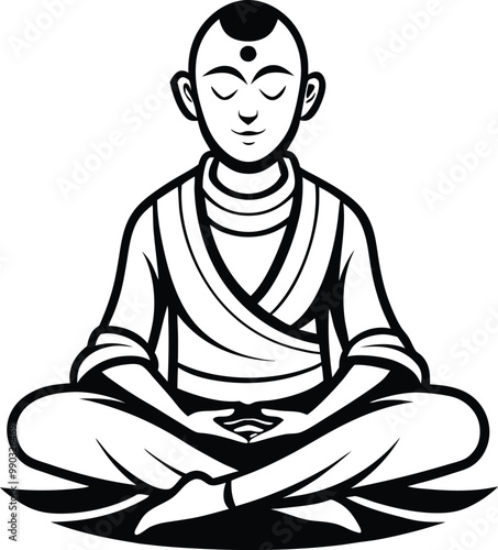 Meditating monk vector icon isolated on white background.